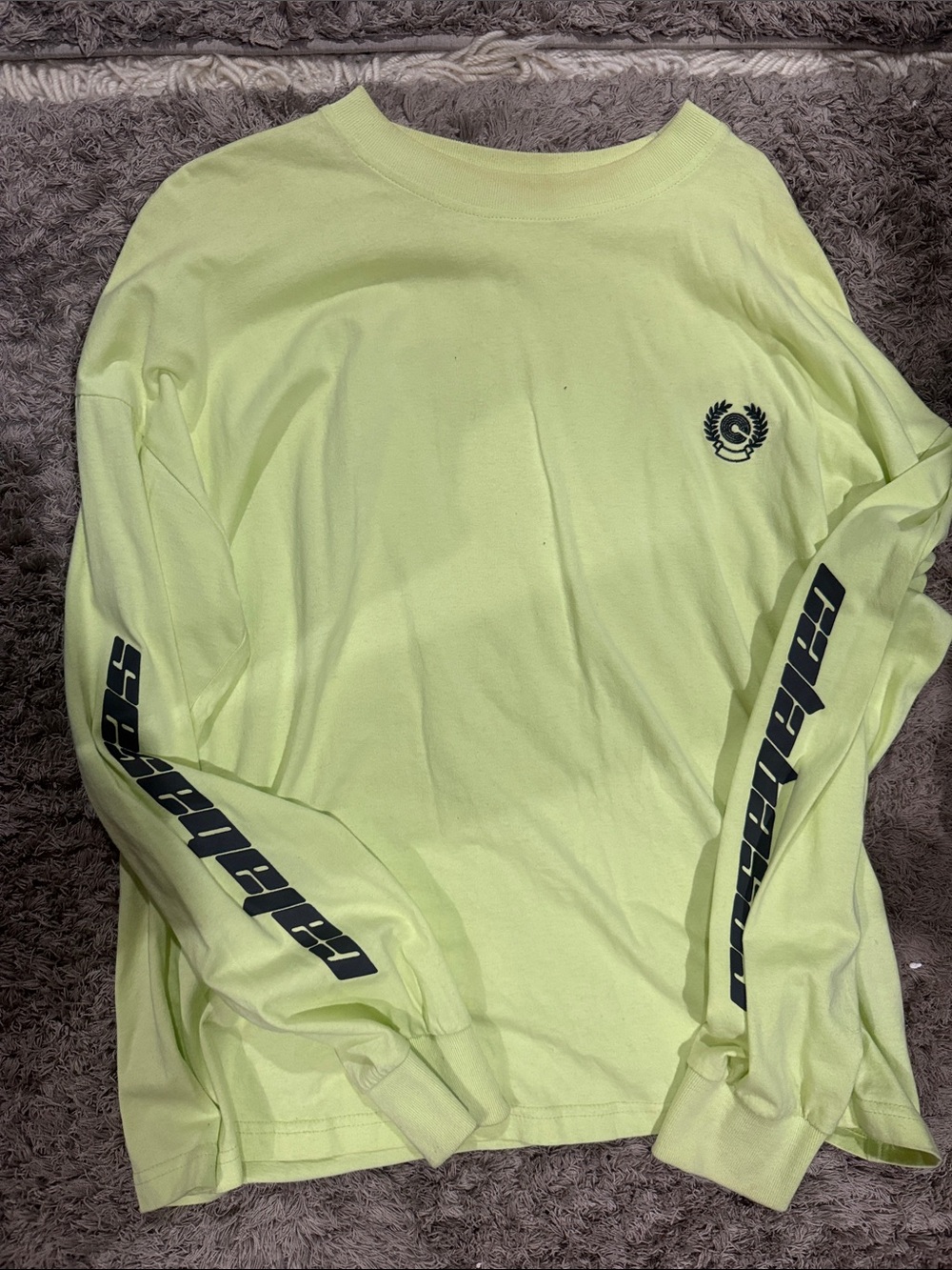 Yeezy Men's Long-Sleeve Crewneck Shirt in Neon Yellow-Green